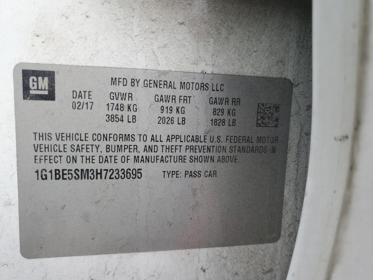 2017 Chevrolet Cruze VIN 1G1BE5SM3H7233695 Copart auction photo, all over damage thumbnail 12
