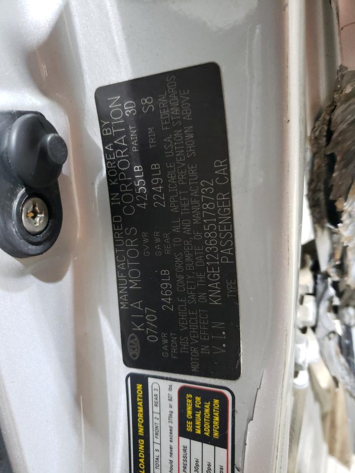 2008 KIA Optima VIN KNAGE123685178732 Copart auction photo, all over damage thumbnail 14