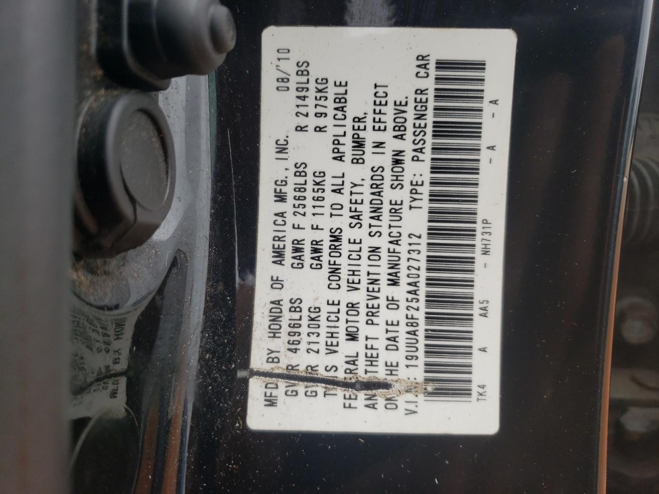 2010 Acura TL VIN 19UUA8F25AA027312 Copart auction photo, rear end damage thumbnail 14