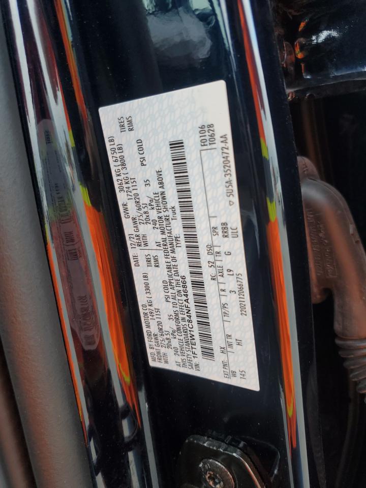 2022 Ford F-150 VIN 1FTEW1C84NFA46866 Copart auction photo, all over damage thumbnail 12