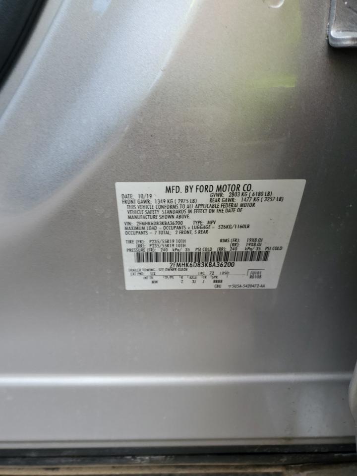 2019 Ford Flex VIN 2FMHK6D83KBA36200 Copart auction photo, rear end damage thumbnail 15