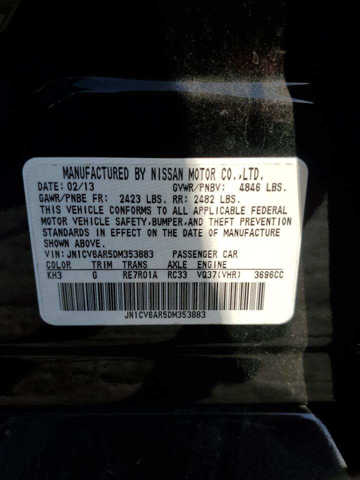2013 Infiniti G VIN JN1CV6AR5DM353883 Copart auction photo, front end damage thumbnail 12