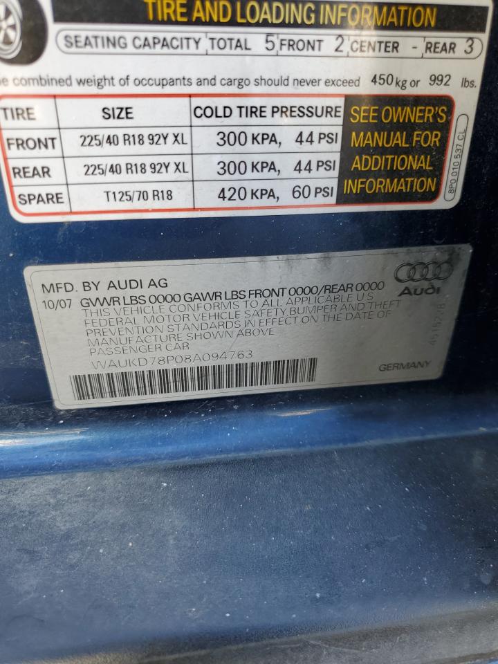 2008 Audi A3 VIN WAUKD78P08A094763 Copart auction photo, front end damage thumbnail 13