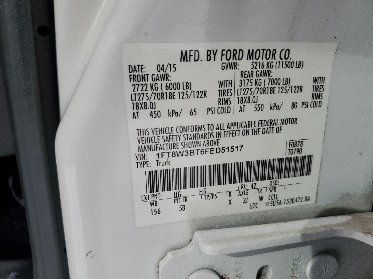 2015 Ford F350 VIN 1FT8W3BT6FED51517 Copart auction photo, undercarriage damage thumbnail 14