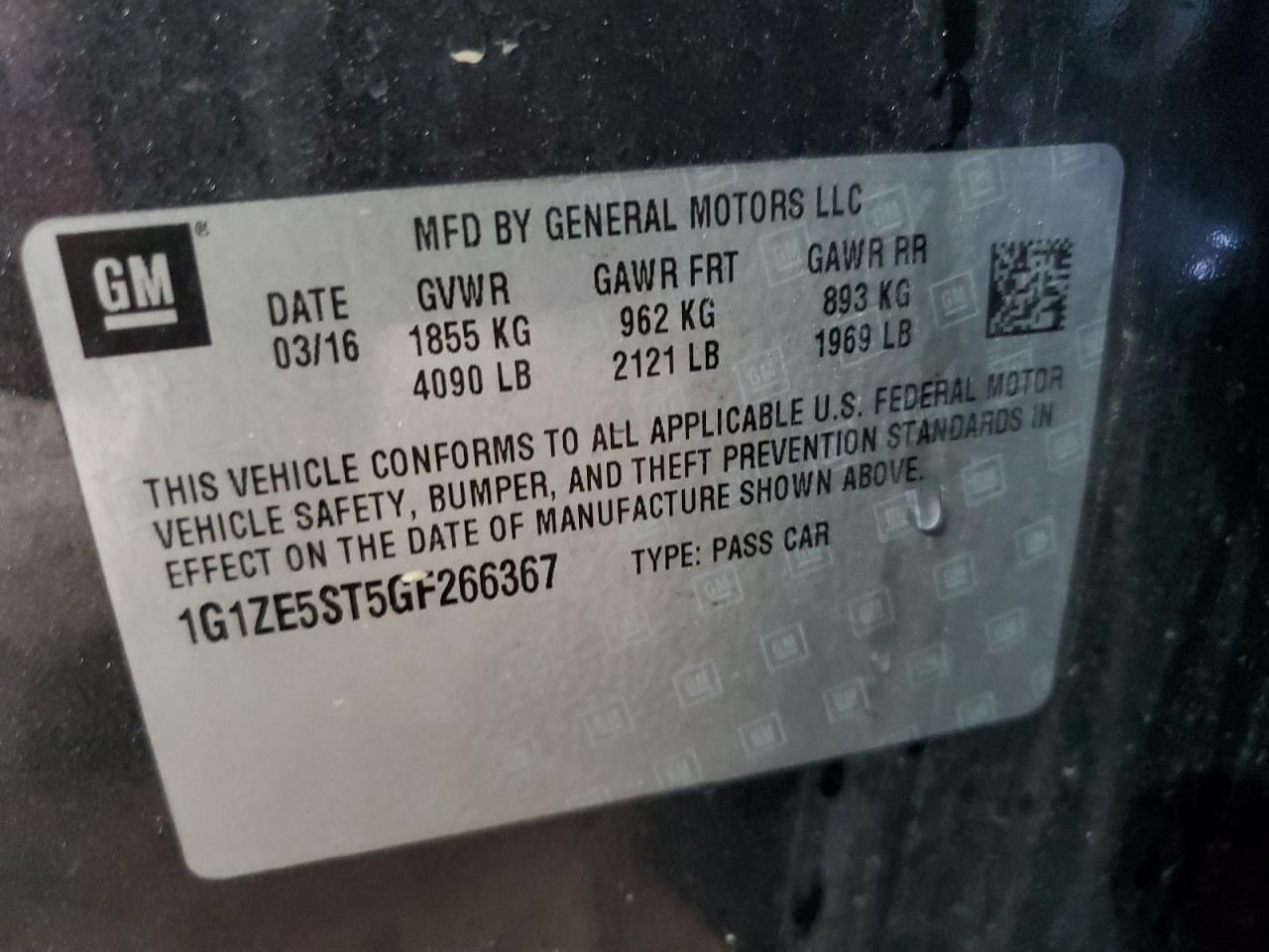 2016 Chevrolet Malibu VIN 1G1ZE5ST5GF266367 Copart auction photo, front end / minor dent/scratches damage thumbnail 12