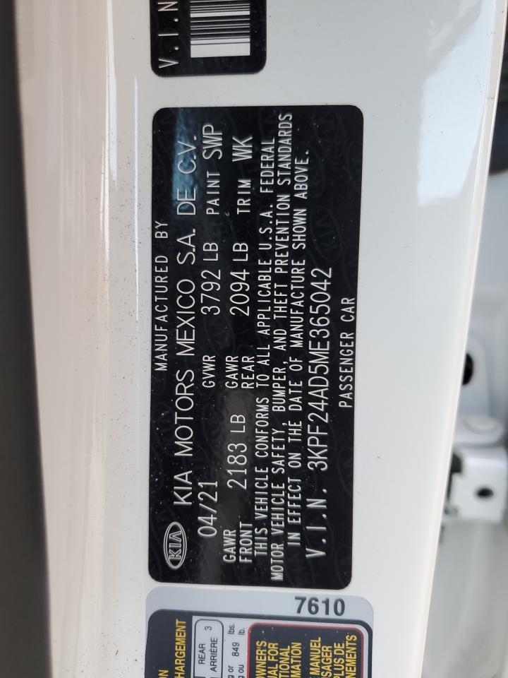 2021 KIA Forte VIN 3KPF24AD5ME365042 Copart auction photo, rear end / side damage thumbnail 13
