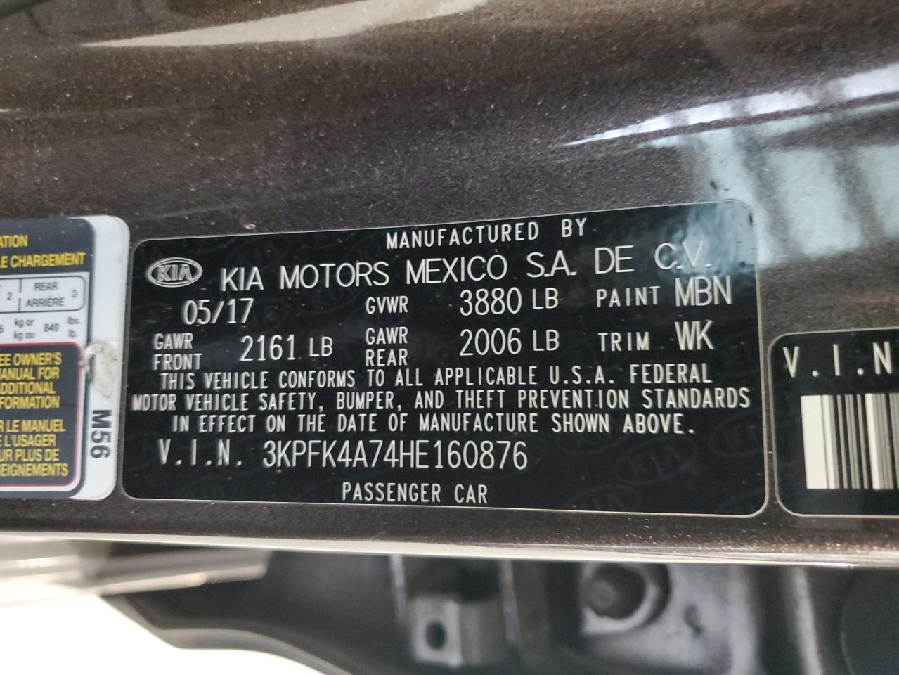 2017 KIA Forte VIN 3KPFK4A74HE160876 Copart auction photo, front end damage thumbnail 14