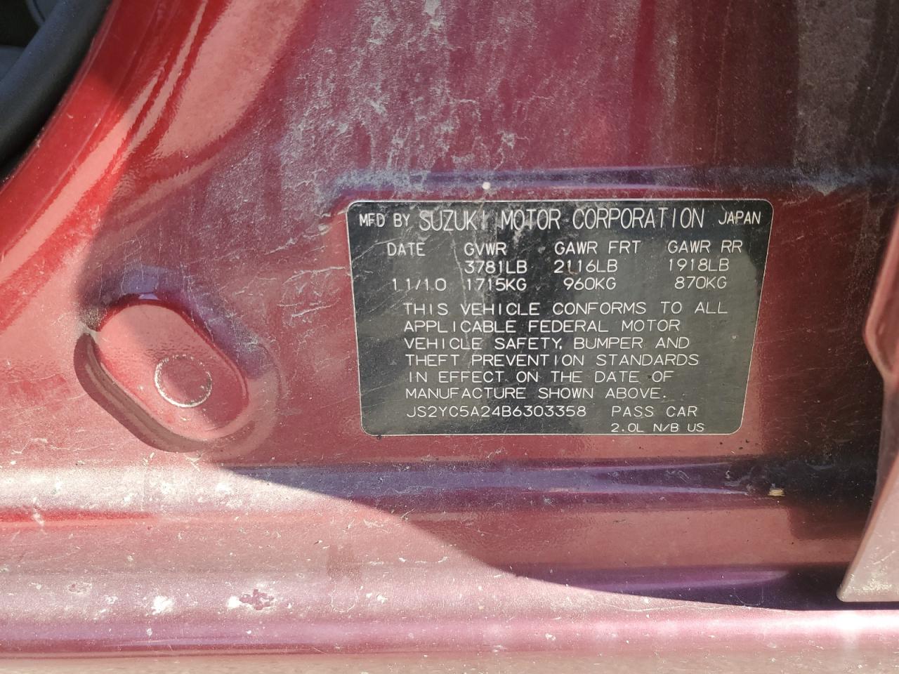 2011 Suzuki SX4 VIN JS2YC5A24B6303358 Copart auction photo, front end damage thumbnail 12