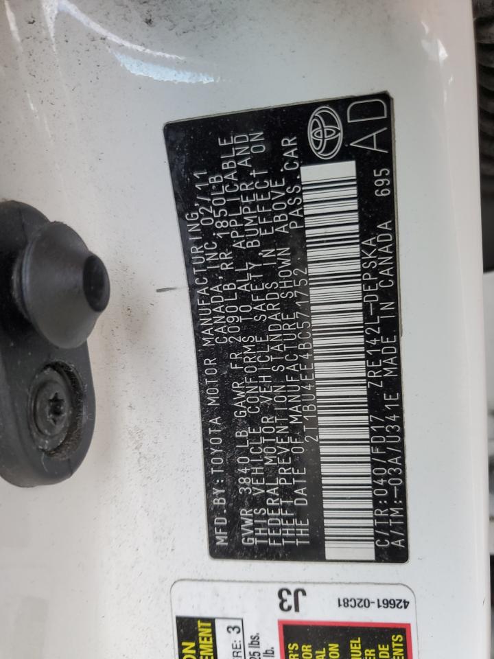 2011 Toyota Corolla VIN 2T1BU4EE4BC571752 Copart auction photo, front end damage thumbnail 12