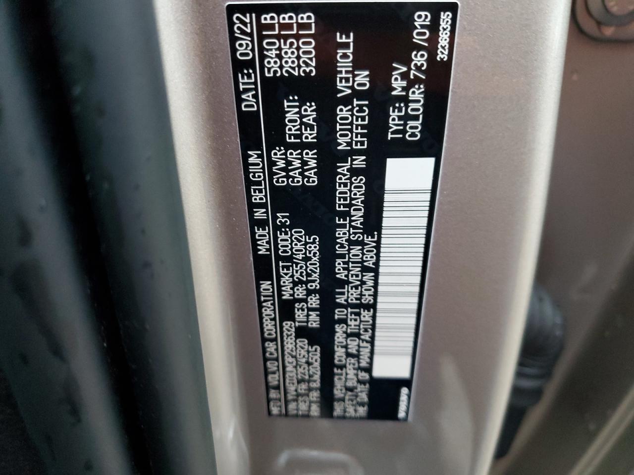 2023 Volvo XC40 VIN YV4ED3UM3P2966329 Copart auction photo, front end damage thumbnail 14