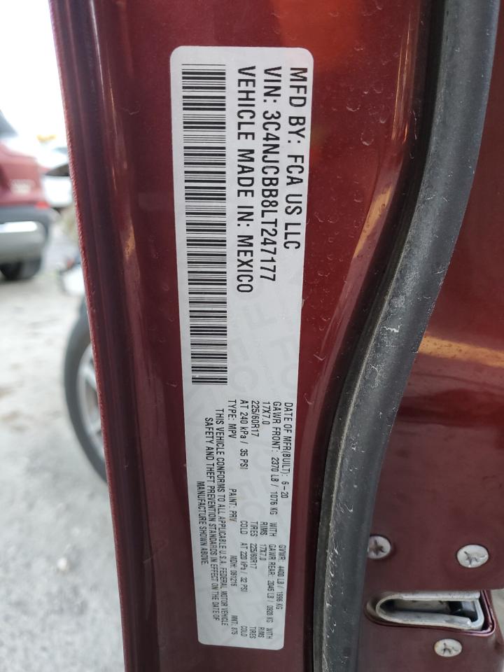 2020 Jeep Compass VIN 3C4NJCBB8LT247177 Copart auction photo, front end / side damage thumbnail 14