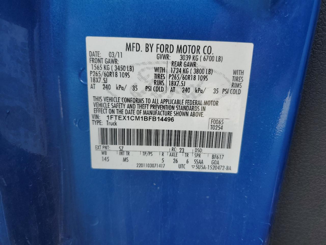 2011 Ford F-150 VIN 1FTEX1CM1BFB14496 Copart auction photo, front end damage thumbnail 14