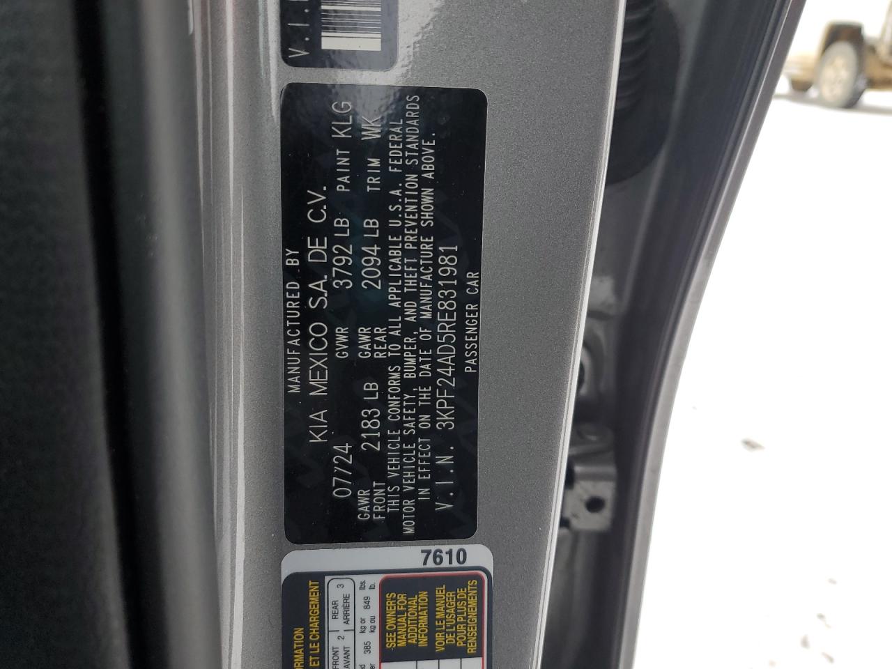 2024 KIA Forte VIN 3KPF24AD5RE831981 Copart auction photo, front end damage thumbnail 12