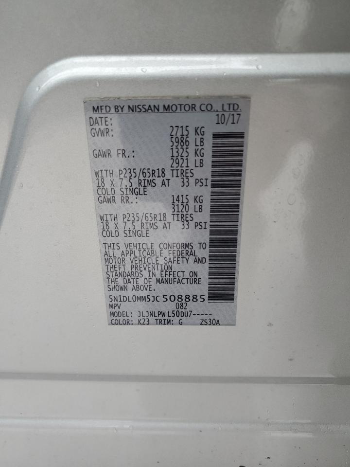 2018 Infiniti QX60 VIN 5N1DL0MM5JC508885 Copart auction photo, front end damage thumbnail 13