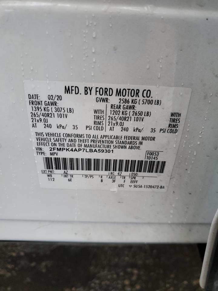 2020 Ford Edge VIN 2FMPK4AP7LBA59301 Copart auction photo, front end / rear end damage thumbnail 13