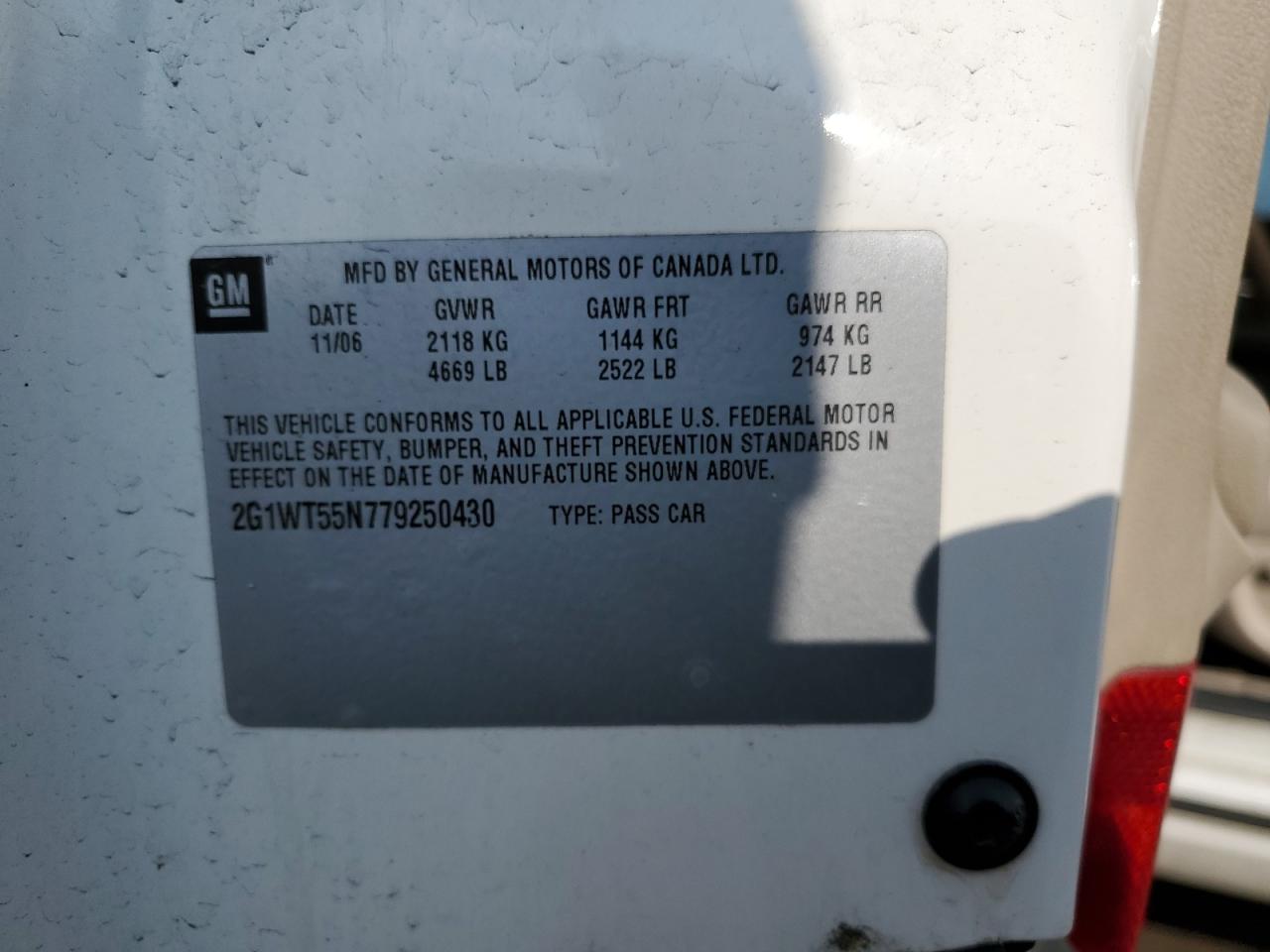 2007 Chevrolet Impala VIN 2G1WT55N779250430 Copart auction photo, rear end / minor dent/scratches damage thumbnail 14