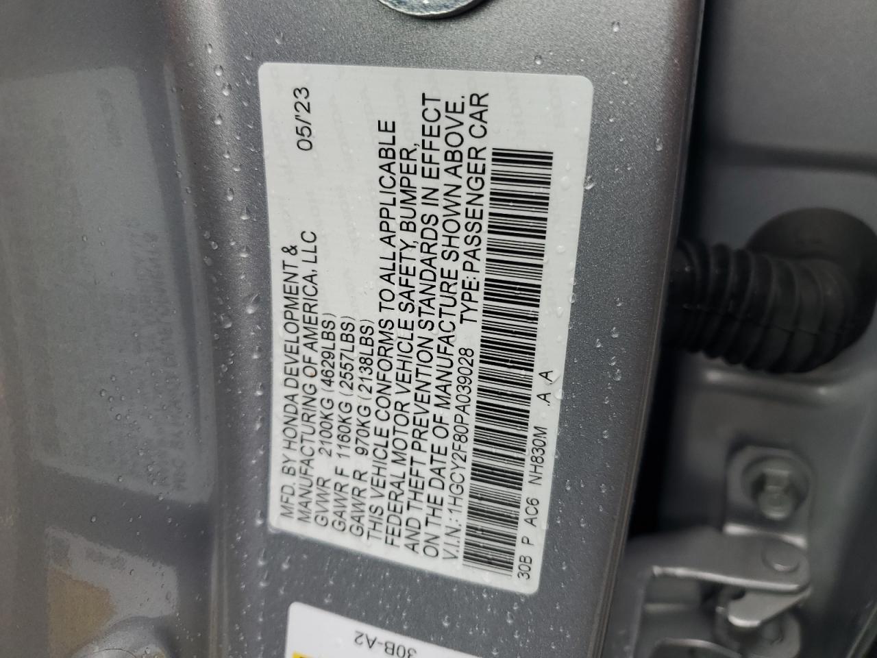 2023 Honda Accord VIN 1HGCY2F80PA039028 Copart auction photo, front end damage thumbnail 12