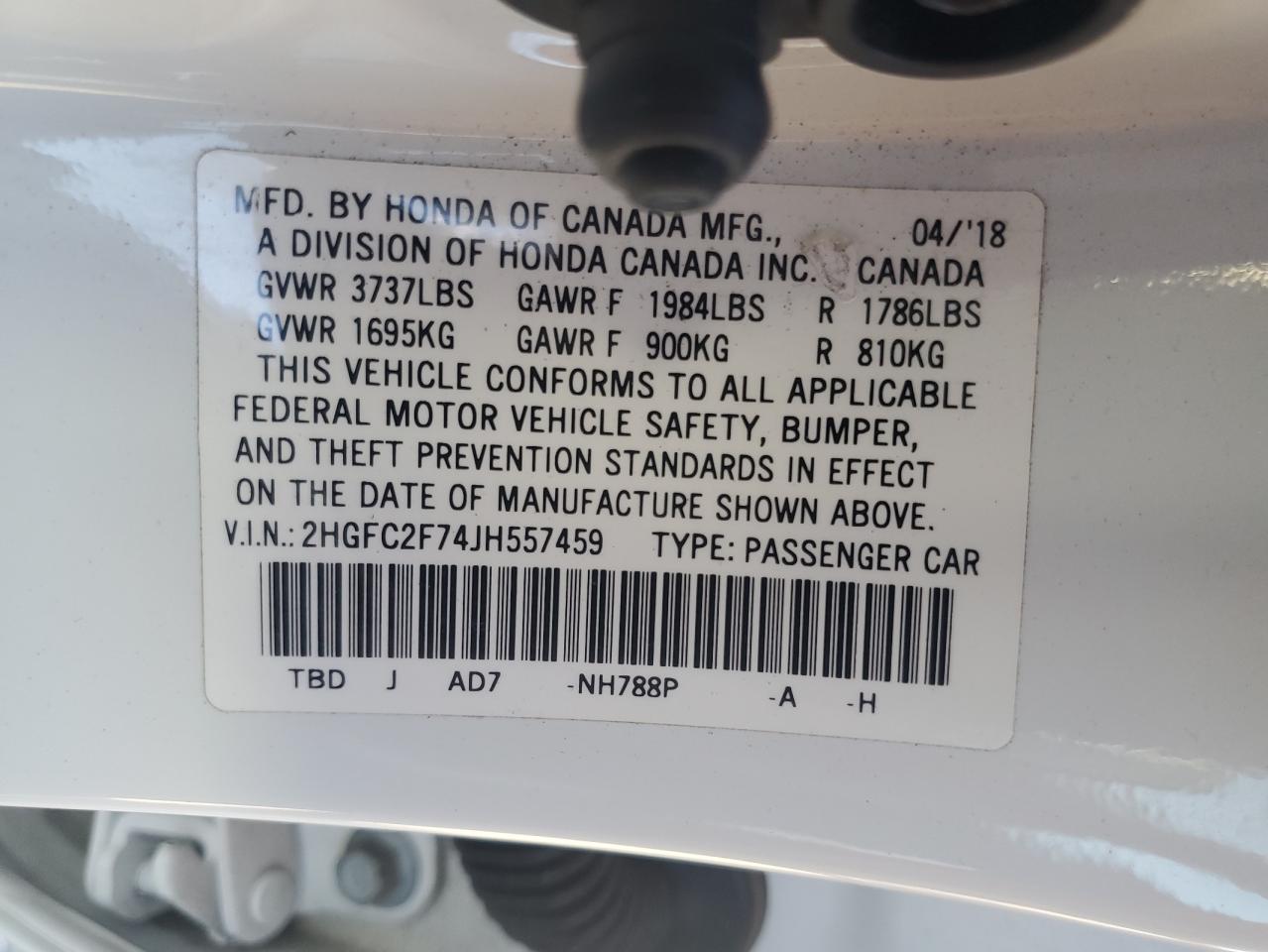 2018 Honda Civic VIN 2HGFC2F74JH557459 Copart auction photo, front end damage thumbnail 12