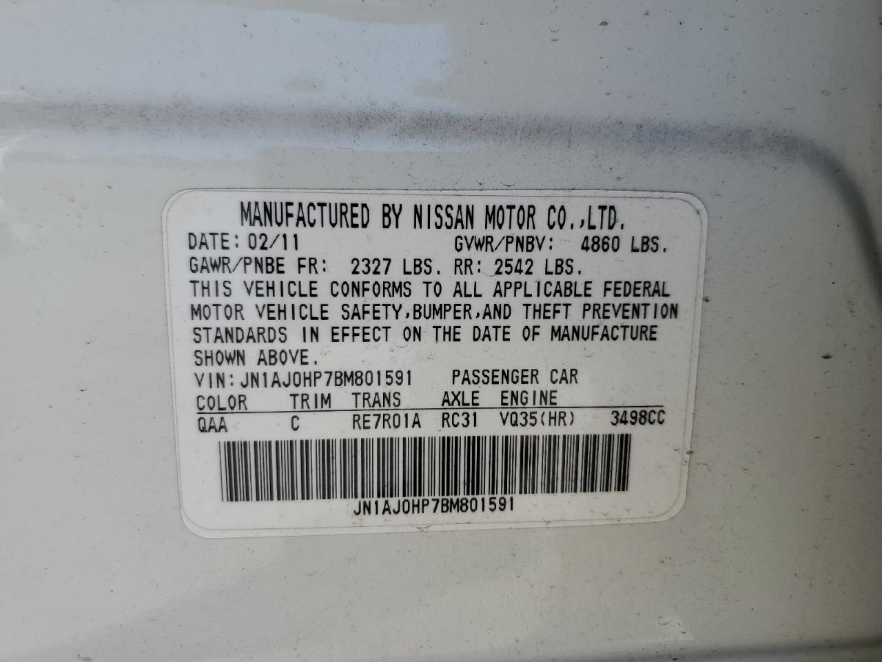 2011 Infiniti EX VIN JN1AJ0HP7BM801591 Copart auction photo, rear end / minor dent/scratches damage thumbnail 14
