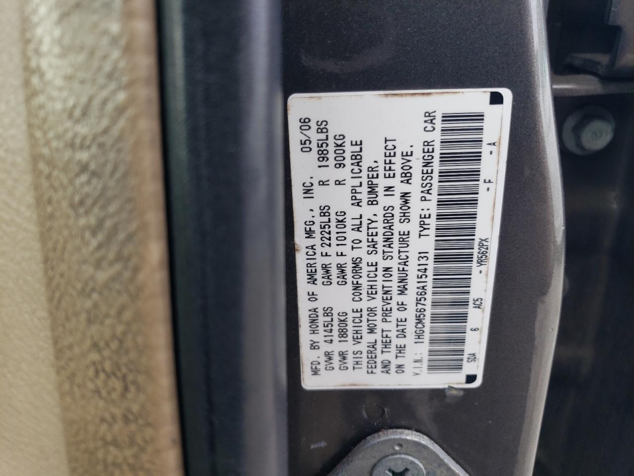 2006 Honda Accord VIN 1HGCM56756A154131 Copart auction photo, rear end / minor dent/scratches damage thumbnail 12