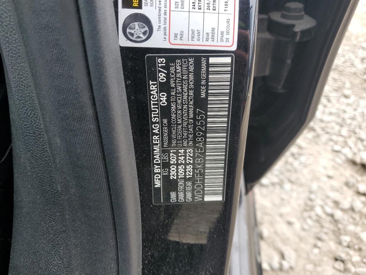 2014 Mercedes-Benz E-klasse VIN WDDHF5KB7EA892557 Copart auction photo, side damage thumbnail 14