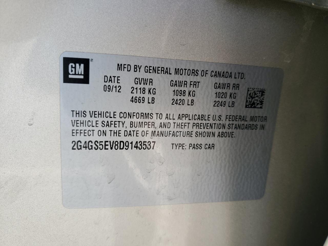 2013 Buick Regal VIN 2G4GS5EV8D9143537 Copart auction photo, rear end damage thumbnail 14