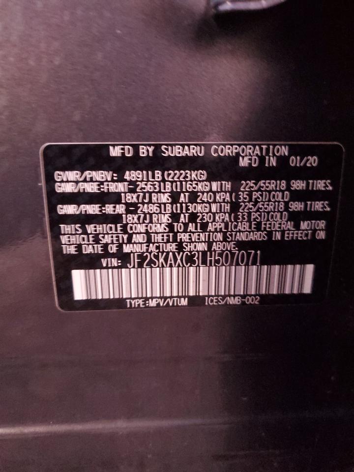 2020 Subaru Forester VIN JF2SKAXC3LH507071 Copart auction photo, rear end damage thumbnail 14