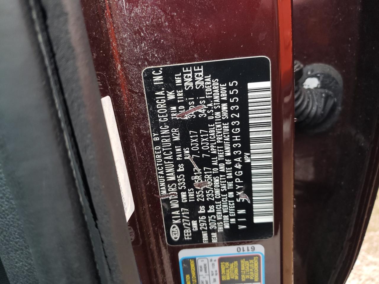 2017 KIA Sorento VIN 5XYPG4A33HG323555 Copart auction photo, rear end damage thumbnail 13