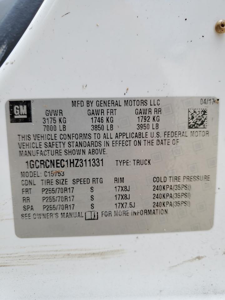 2017 Chevrolet Silverado VIN 1GCRCNEC1HZ311331 Copart auction photo, water/flood damage thumbnail 13