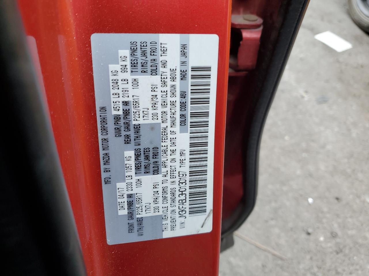 2017 Mazda CX-5 VIN JM3KFABL3H0130197 Copart auction photo, side damage thumbnail 13