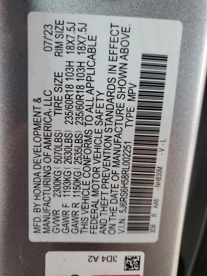 2024 Honda CR-V VIN 5J6RS6H58RL002251 Copart auction photo, front end damage thumbnail 13