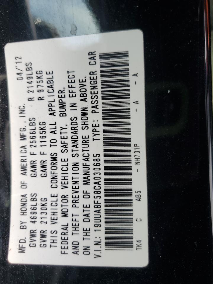2012 Acura TL VIN 19UUA8F58CA030685 Copart auction photo, side / rear end damage thumbnail 13
