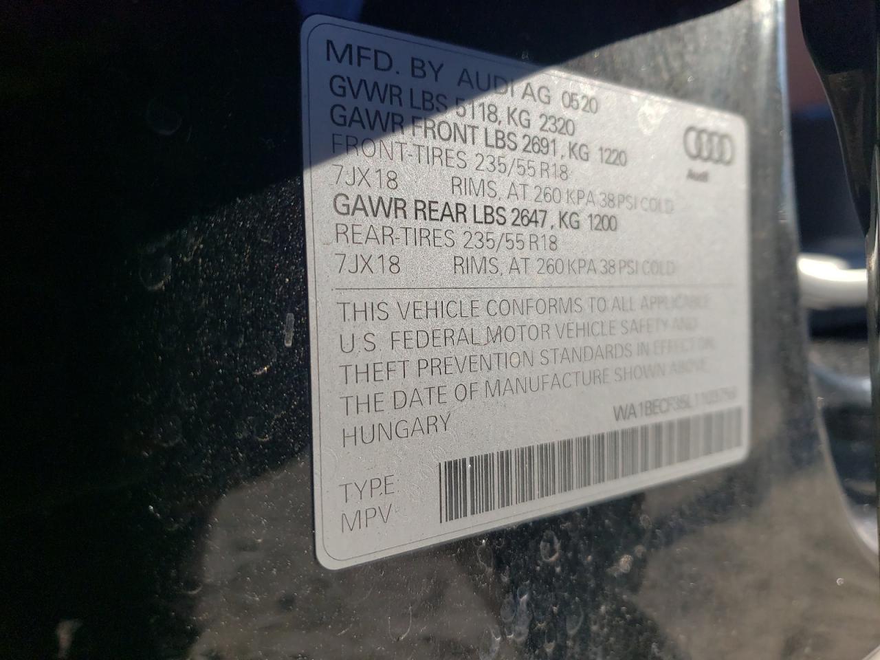 2020 Audi Q3 VIN WA1BECF35L1103758 Copart auction photo, front end damage thumbnail 15
