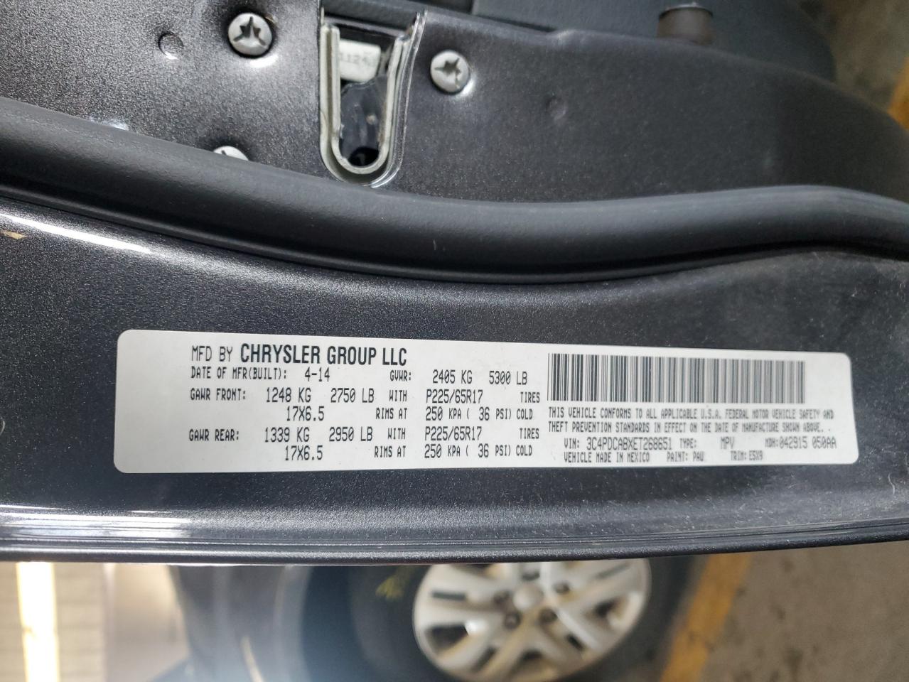 2014 Dodge Journey VIN 3C4PDCABXET268651 Copart auction photo, all over damage thumbnail 16