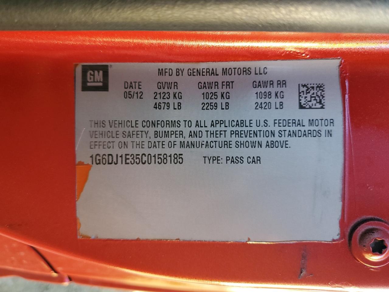2012 Cadillac CTS VIN 1G6DJ1E35C0158185 Copart auction photo, front end damage thumbnail 14
