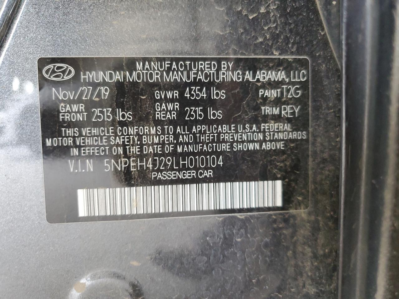 2020 Hyundai Sonata VIN 5NPEH4J29LH010104 Copart auction photo, front end damage thumbnail 12