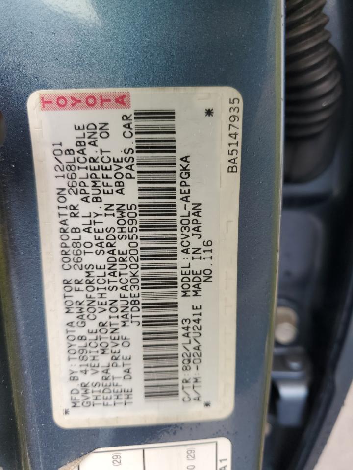 2002 Toyota Camry VIN JTDBE30K020055905 Copart auction photo, front end damage thumbnail 14