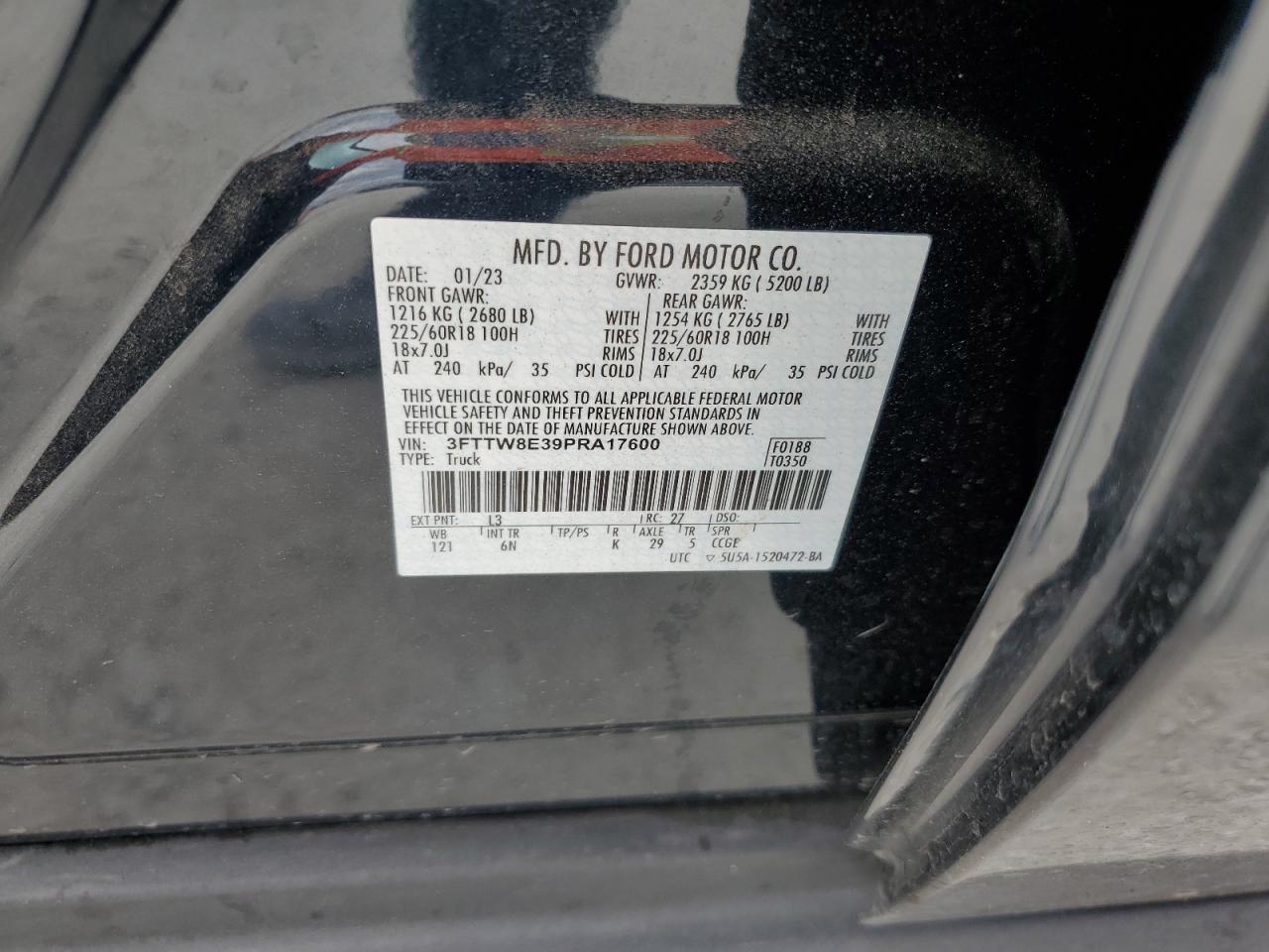 2023 Ford Maverick VIN 3FTTW8E39PRA17600 Copart auction photo, side damage thumbnail 12