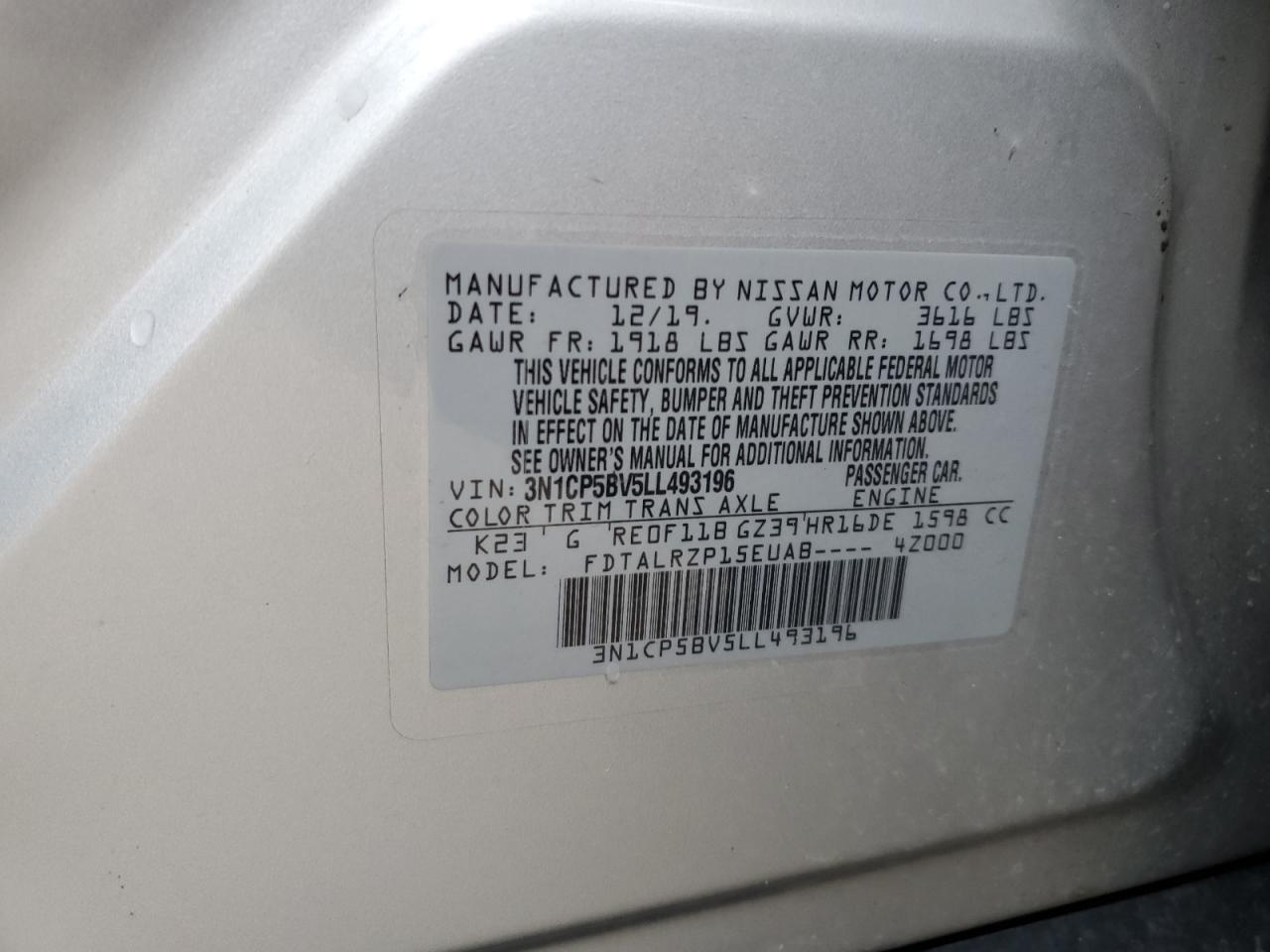 2020 Nissan Kicks VIN 3N1CP5BV5LL493196 Copart auction photo, front end damage thumbnail 13
