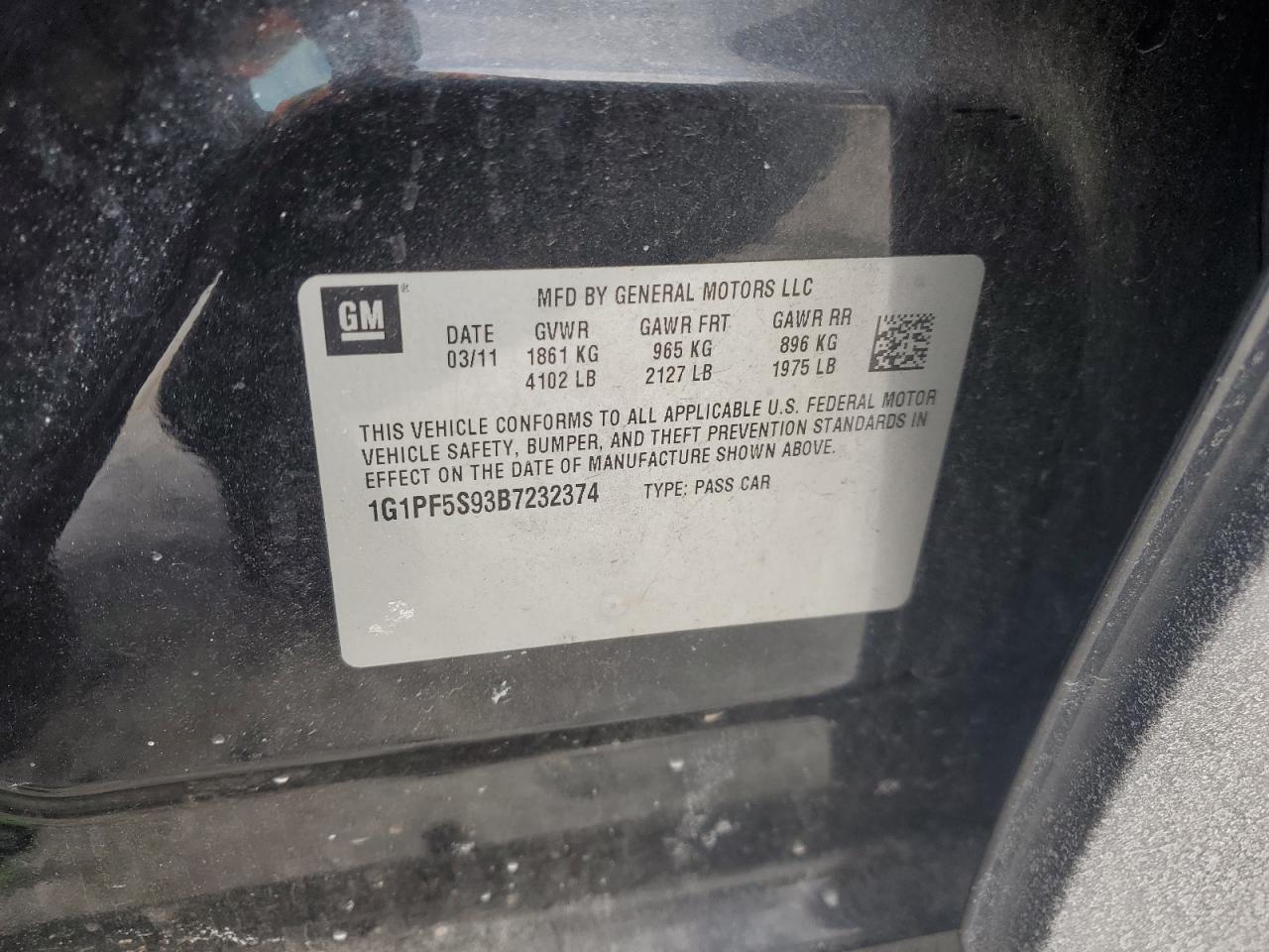 2011 Chevrolet Cruze VIN 1G1PF5S93B7232374 Copart auction photo, front end damage thumbnail 12