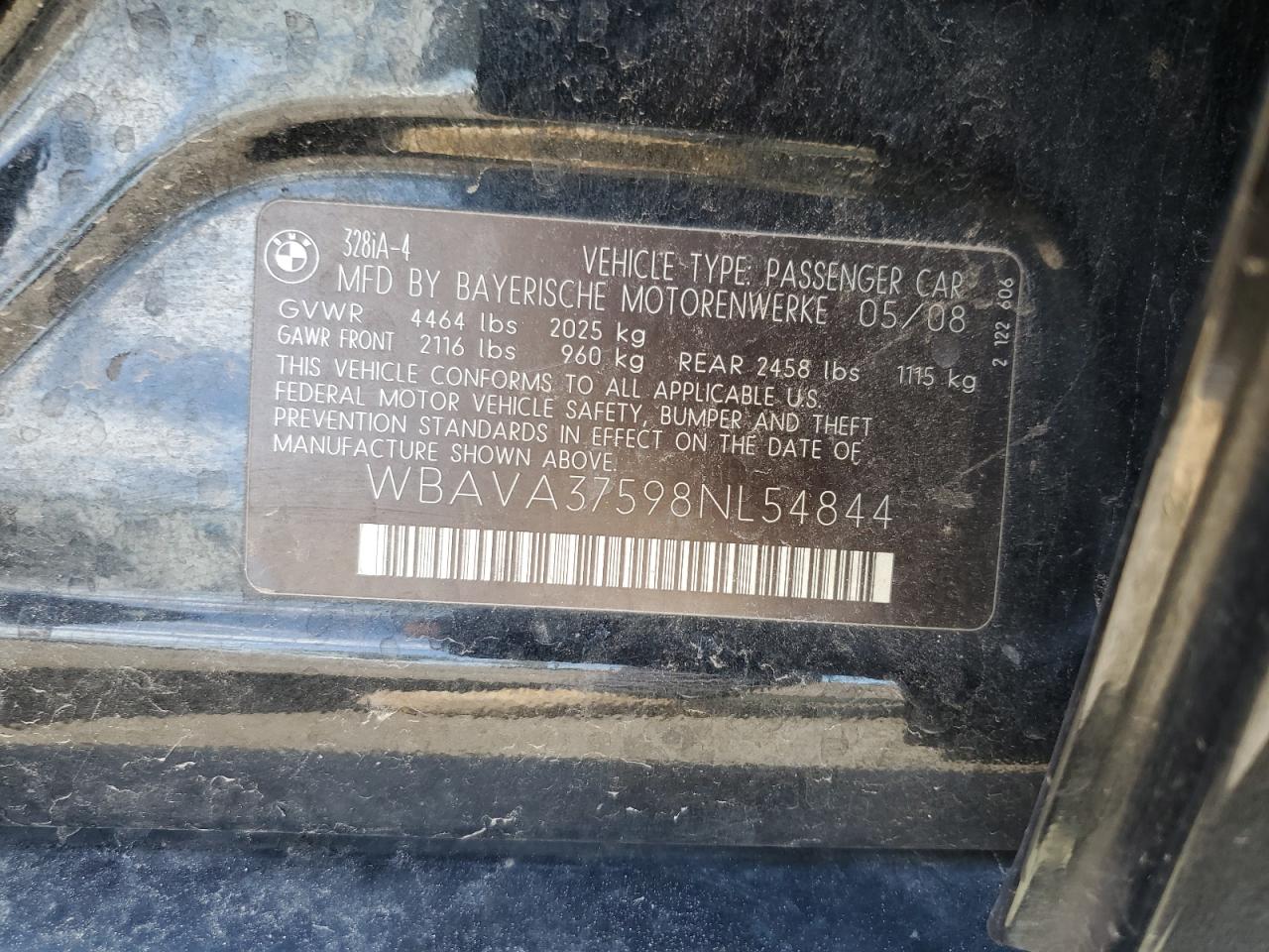 2008 BMW 3er VIN WBAVA37598NL54844 Copart auction photo, side / front end damage thumbnail 13