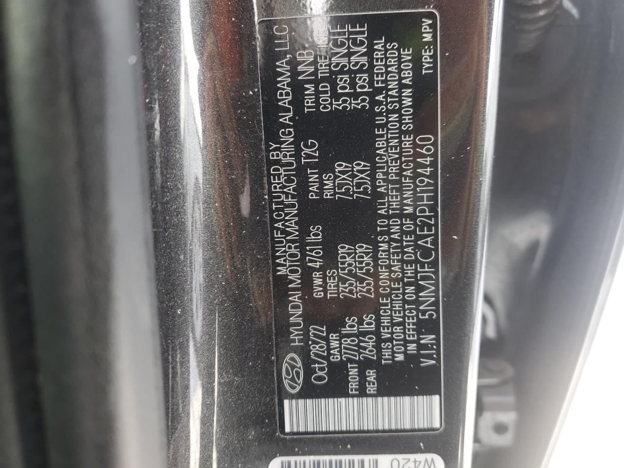 2023 Hyundai Tucson VIN 5NMJFCAE2PH194460 Copart auction photo, front end damage thumbnail 13