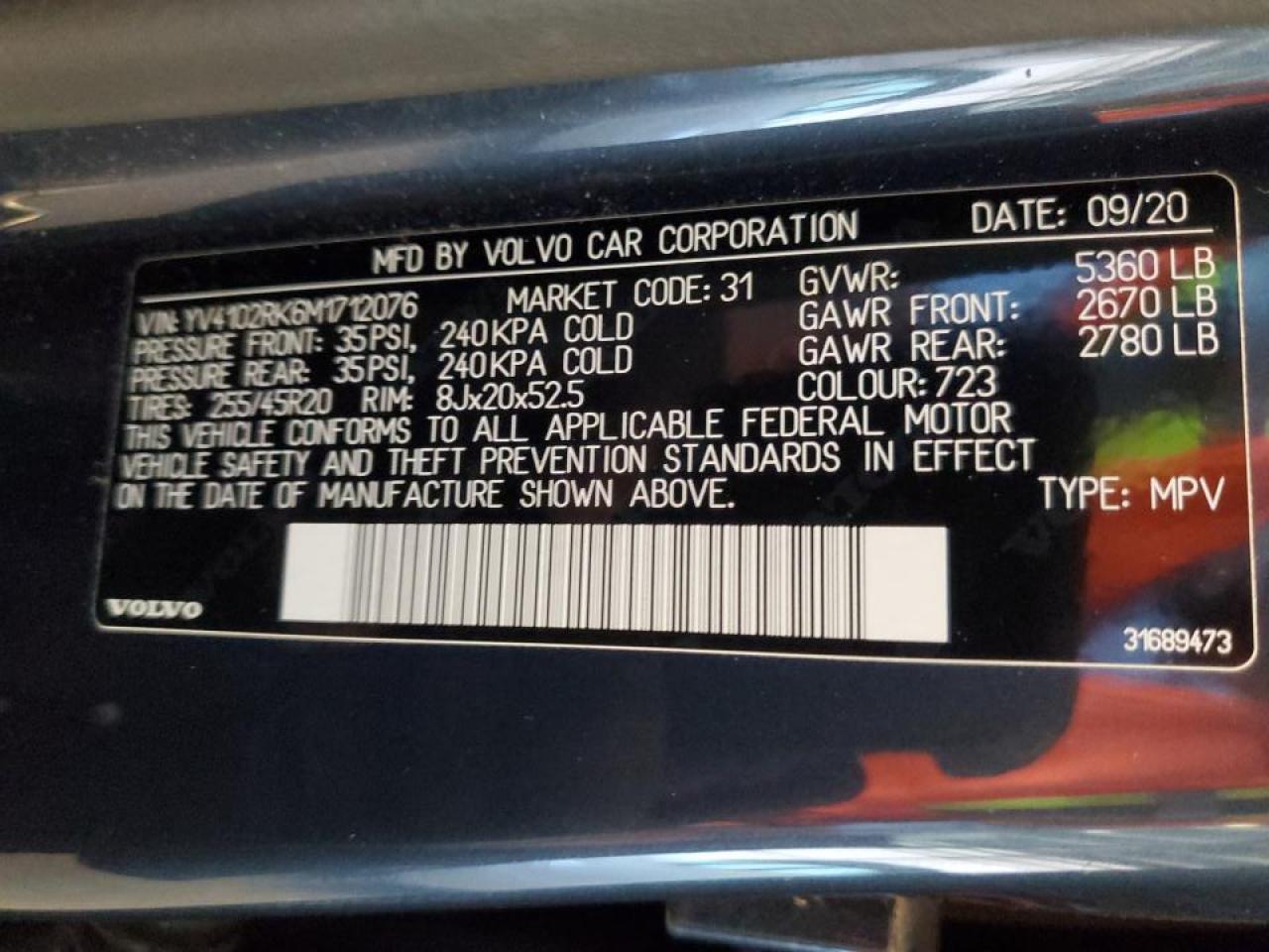 2021 Volvo XC60 VIN YV4102RK6M1712076 Copart auction photo, front end / rear end damage thumbnail 14