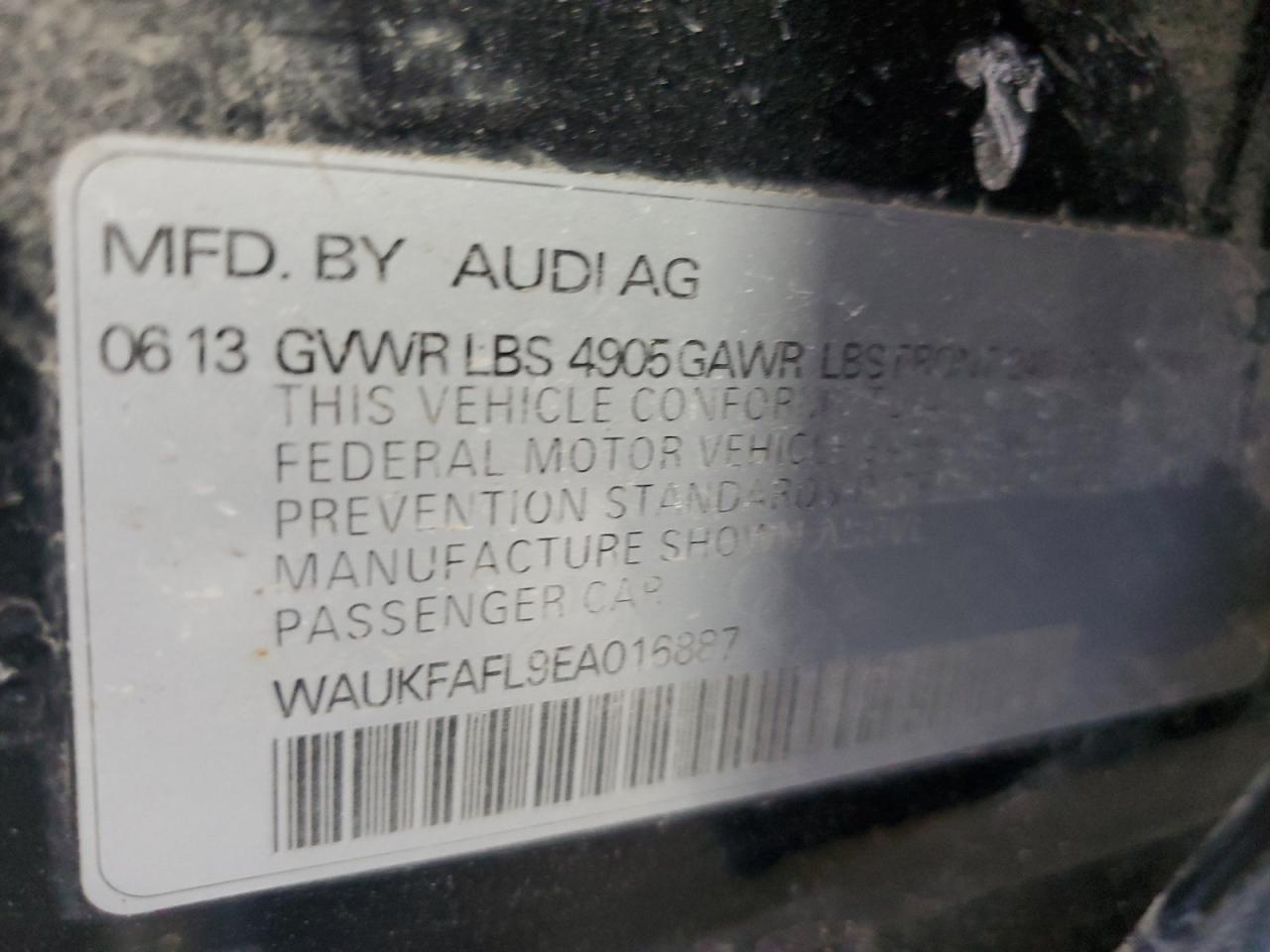 2014 Audi A4 VIN WAUKFAFL9EA016887 Copart auction photo, front end damage thumbnail 12