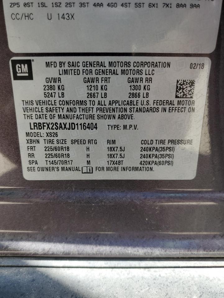 2018 Buick Envision VIN LRBFX2SAXJD116404 Copart auction photo, rear end damage thumbnail 14