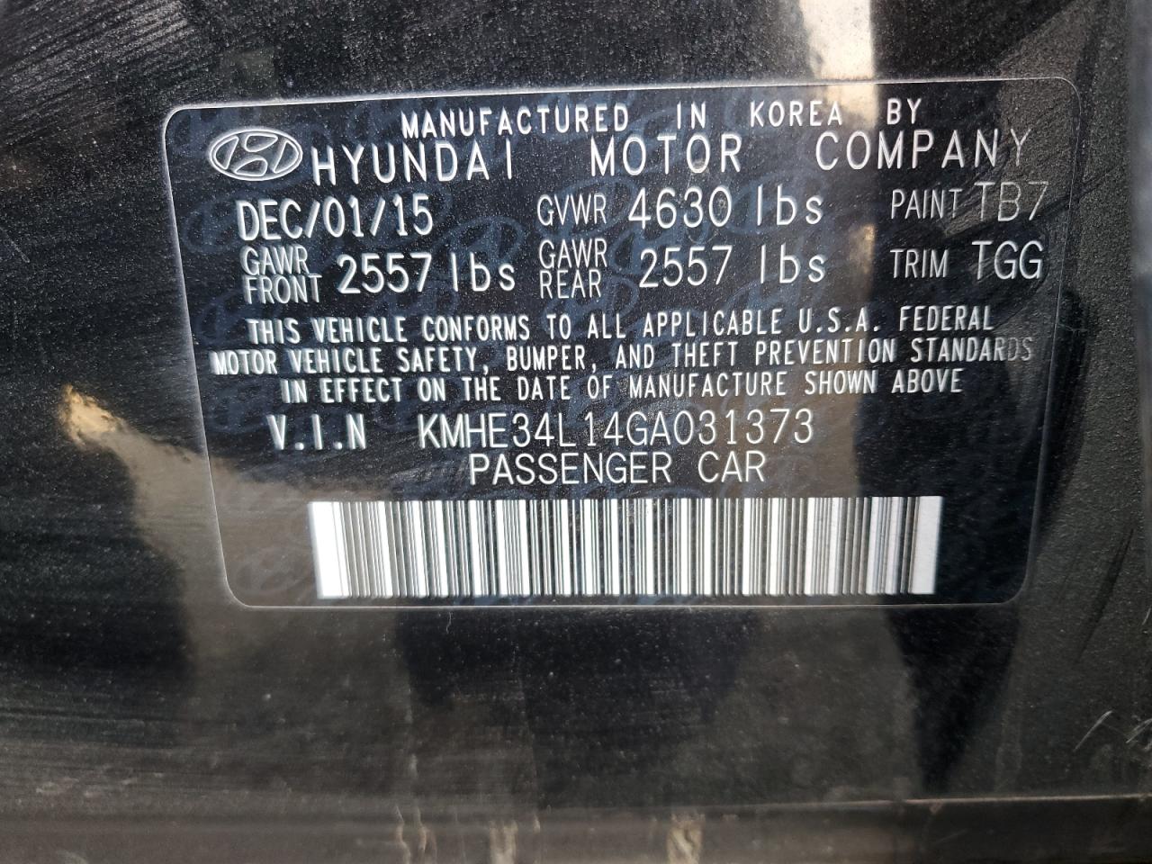 2016 Hyundai Sonata VIN KMHE34L14GA031373 Copart auction photo, front end / rear end damage thumbnail 13