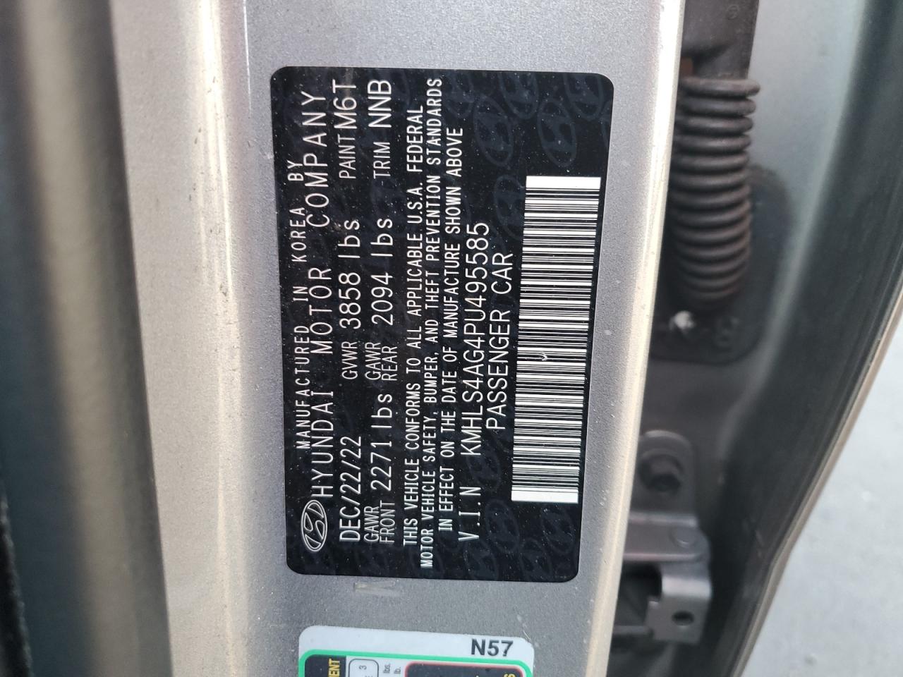 2023 Hyundai Elantra VIN KMHLS4AG4PU495585 Copart auction photo, rear end / side damage thumbnail 14