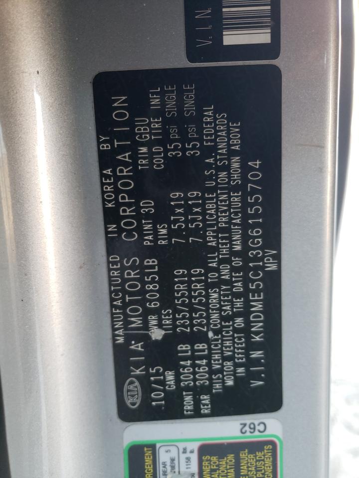 2016 KIA Sedona VIN KNDME5C13G6155704 Copart auction photo, front end / rear end damage thumbnail 13