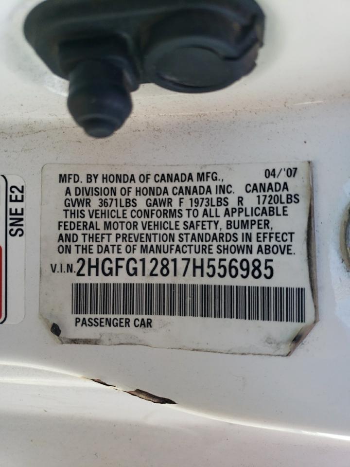 2007 Honda Civic VIN 2HGFG12817H556985 Copart auction photo, minor dent/scratches damage thumbnail 12