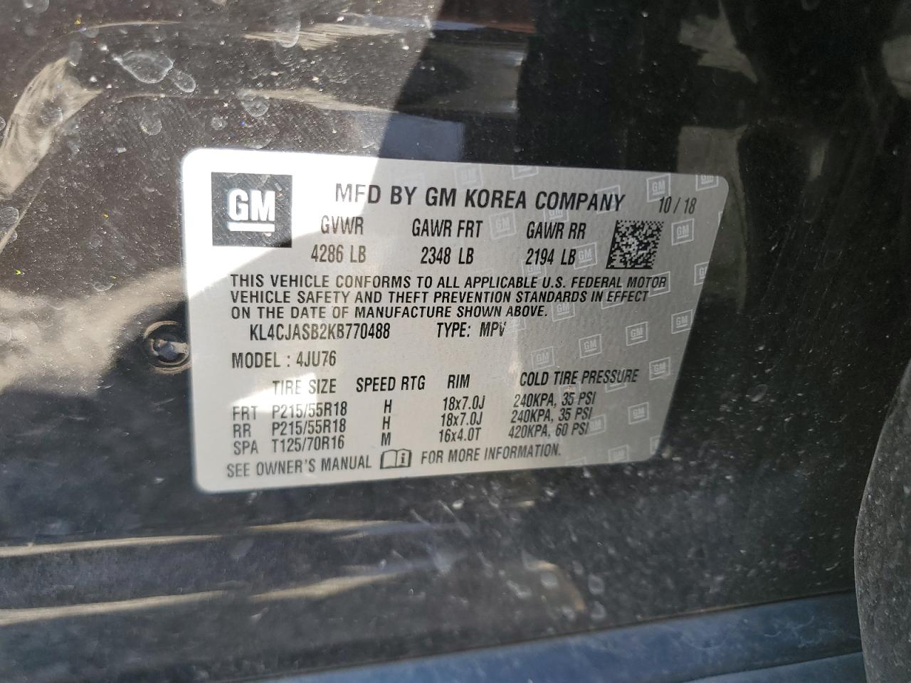 2019 Buick Encore VIN KL4CJASB2KB770488 Copart auction photo, rear end damage thumbnail 14